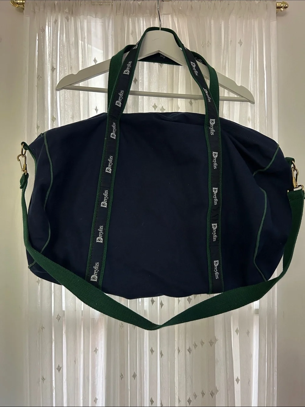 Dreyfus Corporation Navy & Green Canvas Banker Duffle Bag